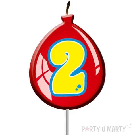 swieczka na tort cyfra 2 balonik czerwony folat 11 cm