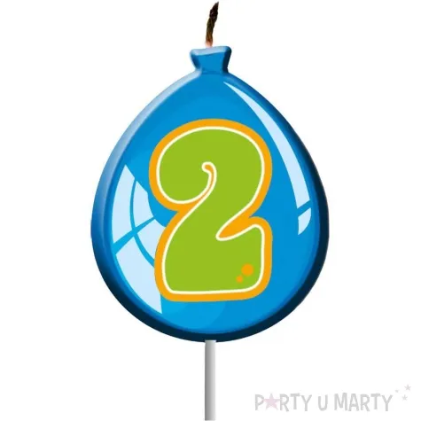 swieczka na tort cyfra 2 balonik niebieski folat 11 cm