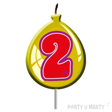 swieczka na tort cyfra 2 balonik zolty folat 11 cm