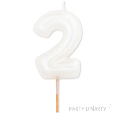 swieczka na tort cyfra 2 bialy perlowy givi 8 cm