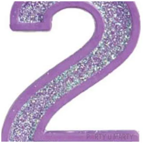 swieczka na tort cyfra 2 brokat fioletowa guirca 4 cm