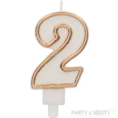 swieczka na tort cyfra 2 chique gold folat 9 cm