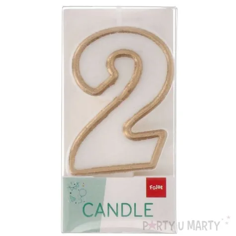 swieczka na tort cyfra 2 chique gold folat 9 cm