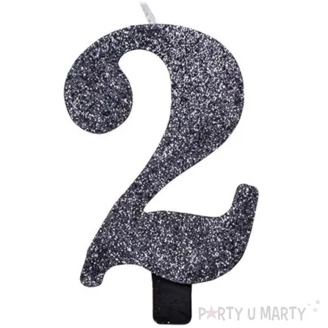 swieczka na tort cyfra 2 czarna brokatowa givi 9 5 cm