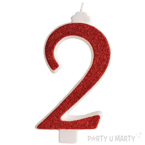 swieczka na tort cyfra 2 czerwona brokatowa dekora