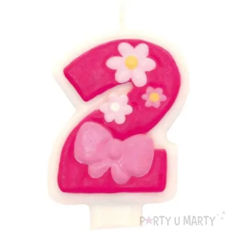 swieczka na tort cyfra 2 daisy rozowa amscan