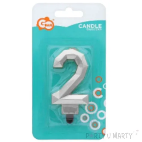 swieczka na tort cyfra 2 diament srebrna godan 7 6 cm