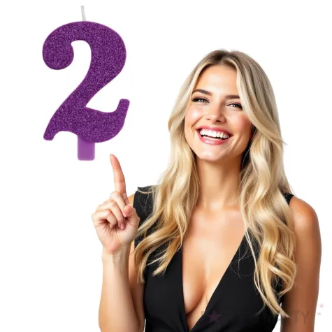 swieczka na tort cyfra 2 fioletowa brokatowa givi 9 5 cm