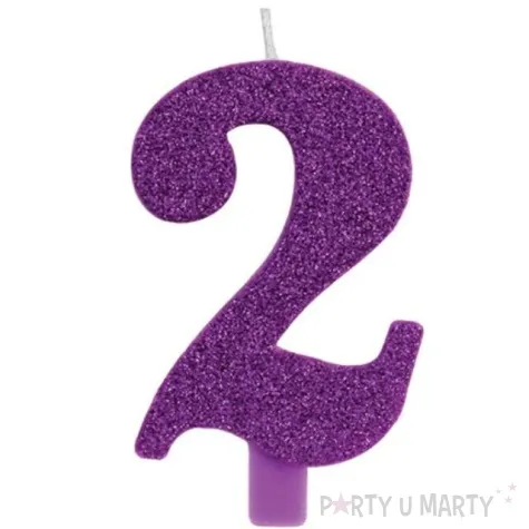 swieczka na tort cyfra 2 fioletowa brokatowa givi 9 5 cm