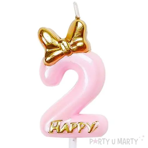 swieczka na tort cyfra 2 happy rozowa jasna jix 9 3 cm