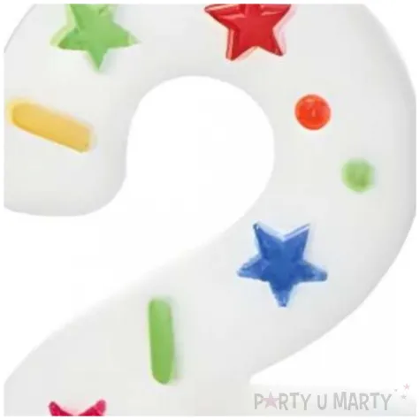swieczka na tort cyfra 2 konfetti bialy partydeco 10 cm