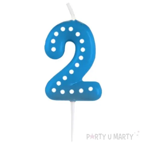 swieczka na tort cyfra 2 kropeczki amscan niebieska