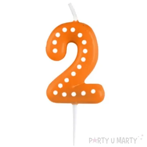 swieczka na tort cyfra 2 kropeczki amscan pomaranczowa