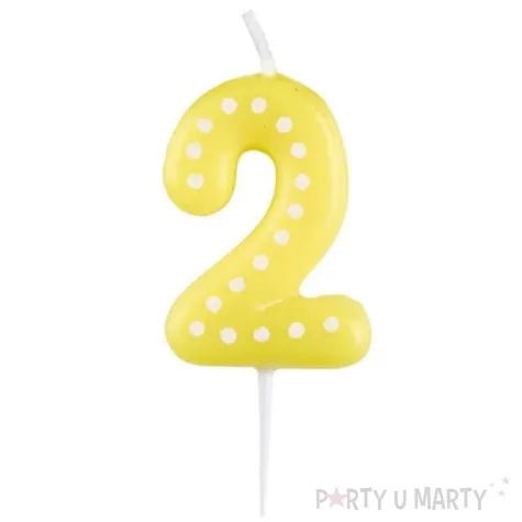swieczka na tort cyfra 2 kropeczki amscan zolta