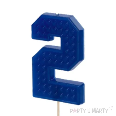 swieczka na tort cyfra 2 niebieski partydeco 6 cm