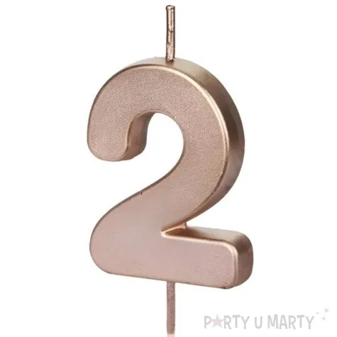 swieczka na tort cyfra 2 rose gold partydeco 9 cm