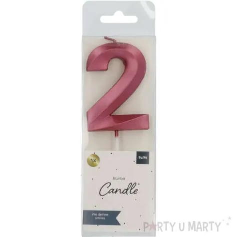 swieczka na tort cyfra 2 rozowa folat 7 cm