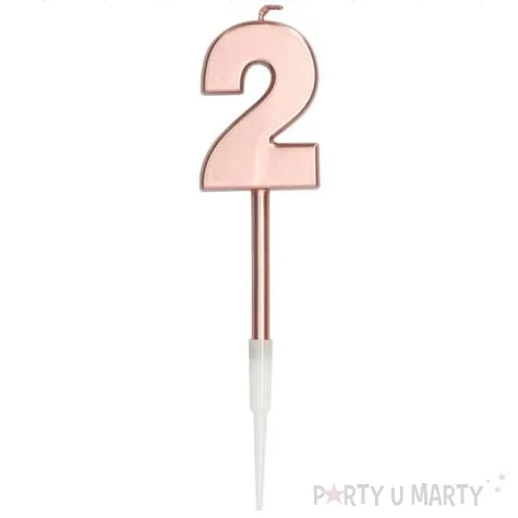 swieczka na tort cyfra 2 rozowa zlota folat