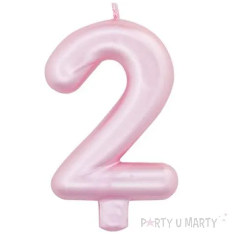 swieczka na tort cyfra 2 rozowy perlowy givi 9 cm