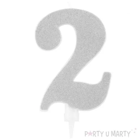 swieczka na tort cyfra 2 srebrna brokatowa givi 15 5 cm