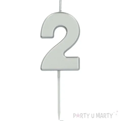 swieczka na tort cyfra 2 srebrna folat 8 cm