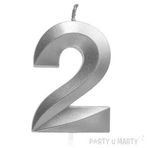 swieczka na tort cyfra 2 srebrna jix 12 cm