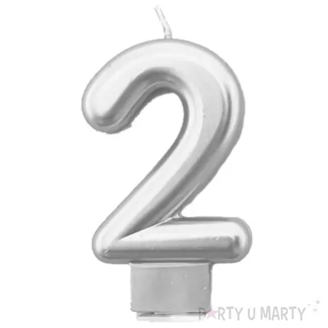 swieczka na tort cyfra 2 srebrna tamipol 7 5 cm