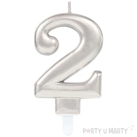 swieczka na tort cyfra 2 srebrny amscan 9 3 cm