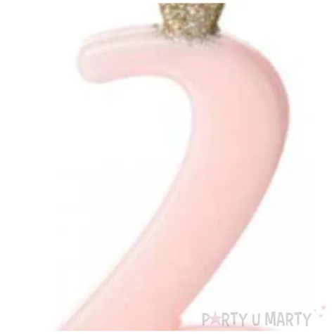 swieczka na tort cyfra 2 w koronie rozowa jasna partydeco 9 5 cm