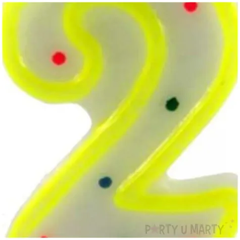 swieczka na tort cyfra 2 w kropki zolta tamipol 7 5 cm