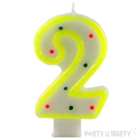 swieczka na tort cyfra 2 w kropki zolta tamipol 7 5 cm