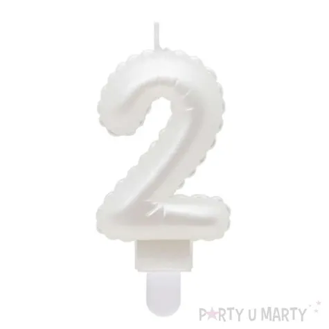 swieczka na tort cyfra 2 wypustki biala perlowa godan 7 cm