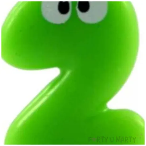 swieczka na tort cyfra 2 z oczami zielona tamipol 7 5 cm