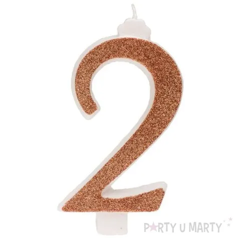 swieczka na tort cyfra 2 zlota brokatowa dekora
