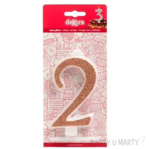 swieczka na tort cyfra 2 zlota brokatowa dekora