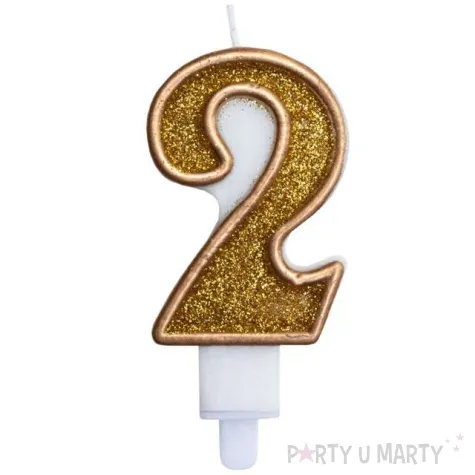 swieczka na tort cyfra 2 zlota brokatowa kraszek 7 cm