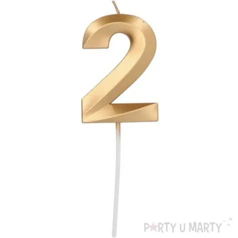 swieczka na tort cyfra 2 zlota folat 7 cm