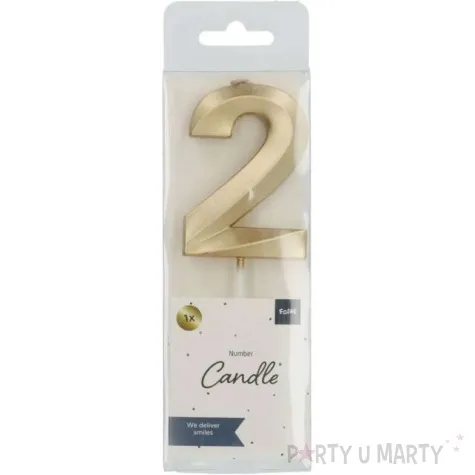 swieczka na tort cyfra 2 zlota folat 7 cm