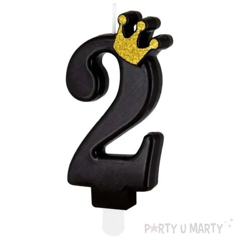 swieczka na tort cyfra 2 zlota korona czarny partypal 8 8 cm