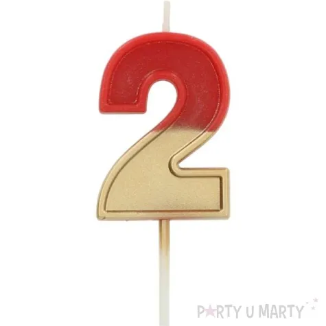 swieczka na tort cyfra 2 zloto czerwona folat 5 cm