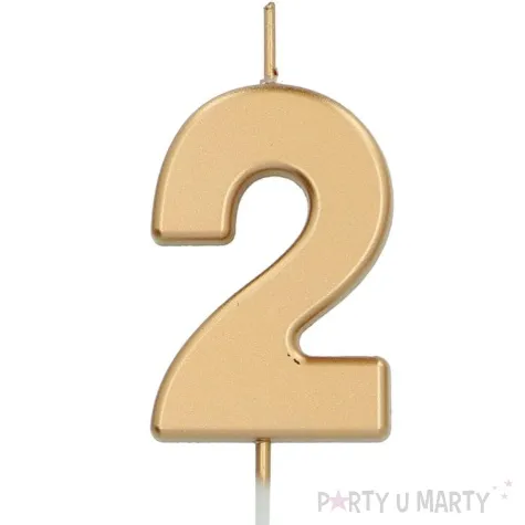 swieczka na tort cyfra 2 zloty folat 8 cm