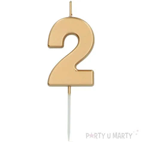 swieczka na tort cyfra 2 zloty folat 8 cm
