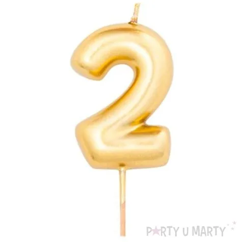 swieczka na tort cyfra 2 zloty metalik givi 8 cm