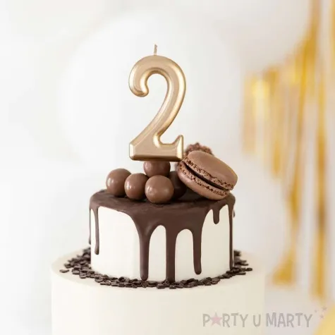 swieczka na tort cyfra 2 zloty partypal 10 cm
