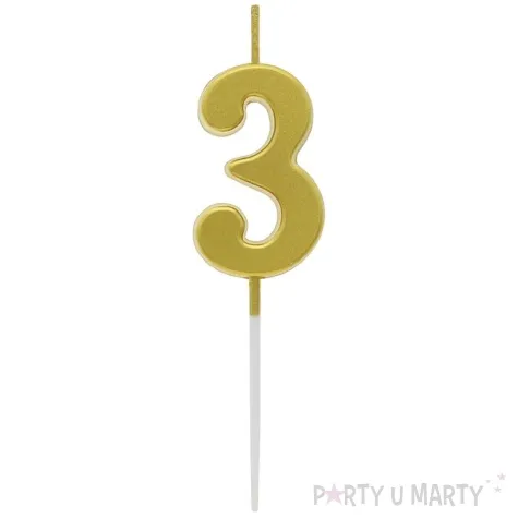 swieczka na tort cyfra 3 beauty charm piker zloty godan 9 5 cm