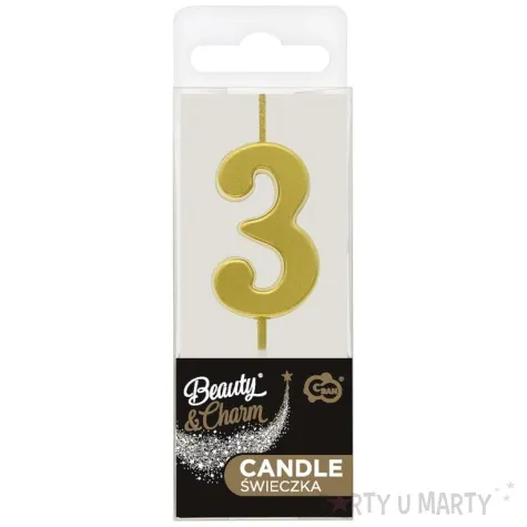 swieczka na tort cyfra 3 beauty charm piker zloty godan 9 5 cm
