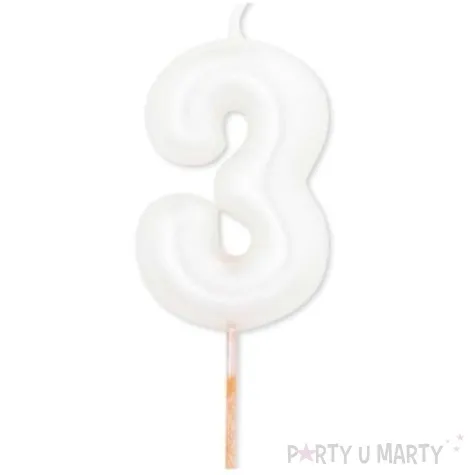 swieczka na tort cyfra 3 bialy perlowy givi 8 cm