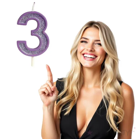 swieczka na tort cyfra 3 brokat fioletowa guirca 4 cm