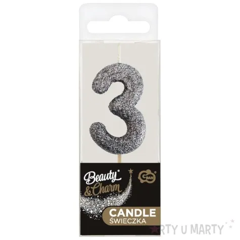 swieczka na tort cyfra 3 brokat piker czarny godan 11 5 cm