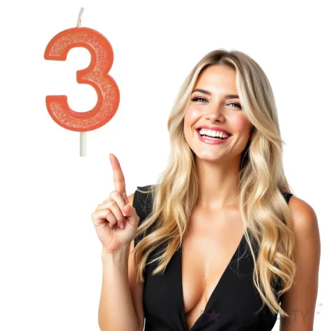 swieczka na tort cyfra 3 brokat pomaranczowa guirca 4 cm